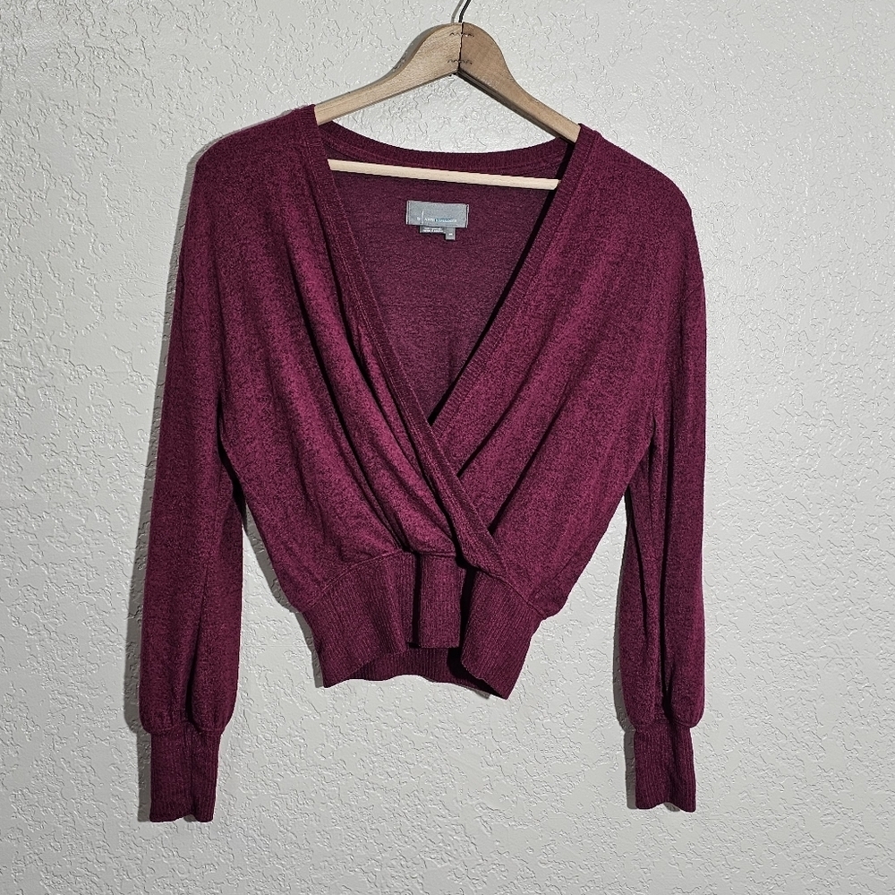 Anthropologie Dark Magenta Faux Wrap Sweater